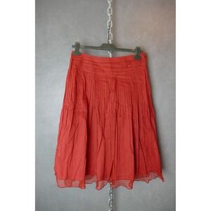 Sundance Red Cotton Blend Pleated Midi Skirt Womens Size L Flowy Lined